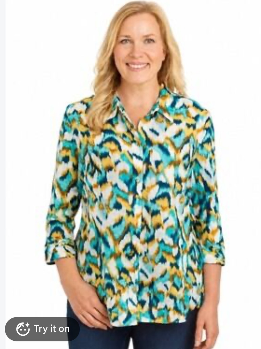 Chico's No Iron 3/4 Sleeve Linen Button Front Blouse Size 3 (US 16)